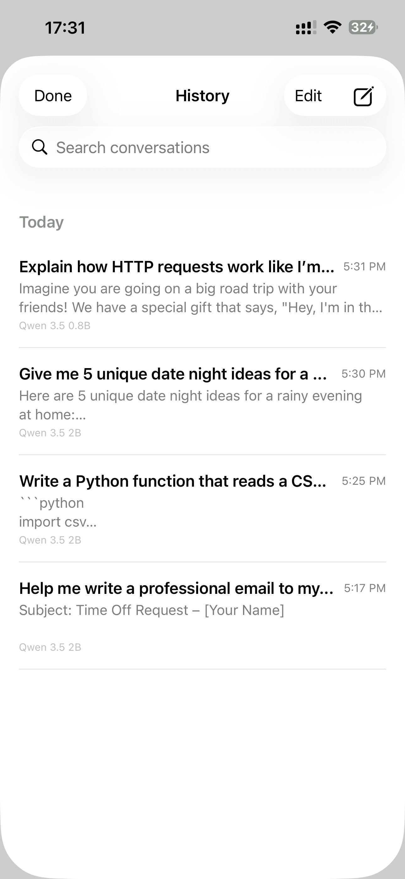 Nashi conversation history list