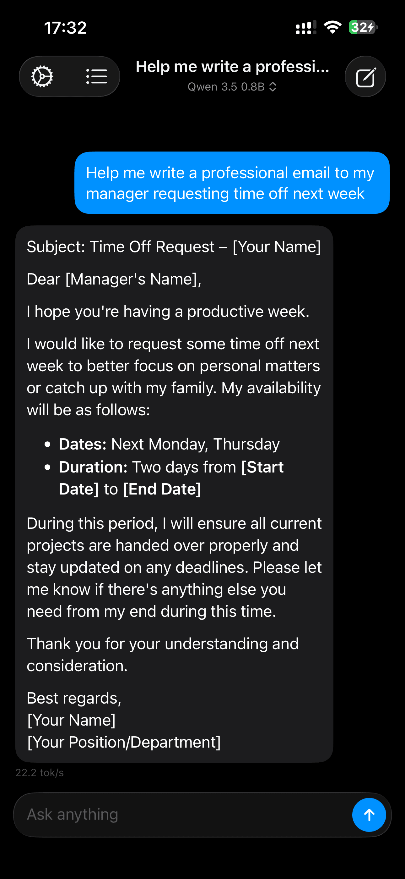 Nashi chat interface in dark mode